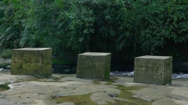 Hermoso Rio Escondido Bosque Con Piedras Cuadradas — Stockvideo