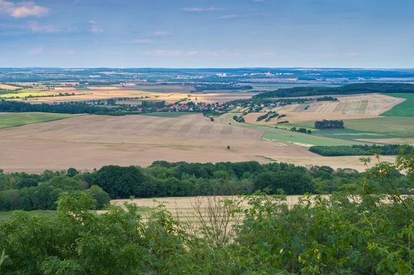 Сельский Пейзаж Поля Летом Облачное Небо Сельская Местность Чешской Республики — стоковое фото