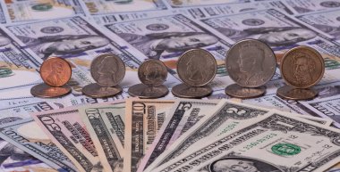 Toplanan 1, 2, 5, 10, 20, 50, 100 dolarlık banknotlar ve tüm banknotların Amerikan paraları