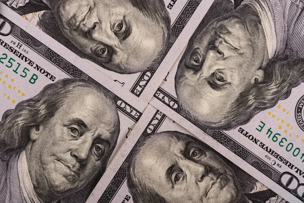 Fragmenty Banknotów Nominałach 100 Dolarów Amerykańskich — Zdjęcie stockowe