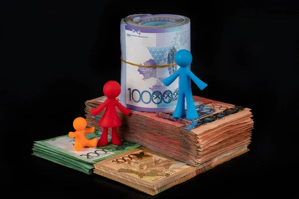 Figurin Szimbólumok Egy Család Egy Gyermek Egy Csomó Kazah Bankjegyek — Stock Fotó
