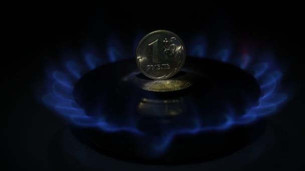 Coin Russian Ruble Stands Hot Gas Burner — Stock Video