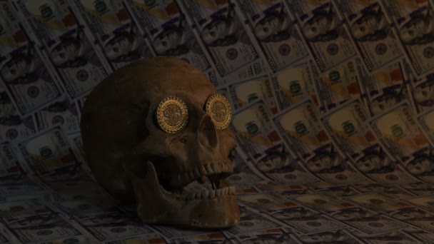 Ludzka Czaszka Amerykański Symbol Dolara Amerykańskie Pieniądze — Wideo stockowe