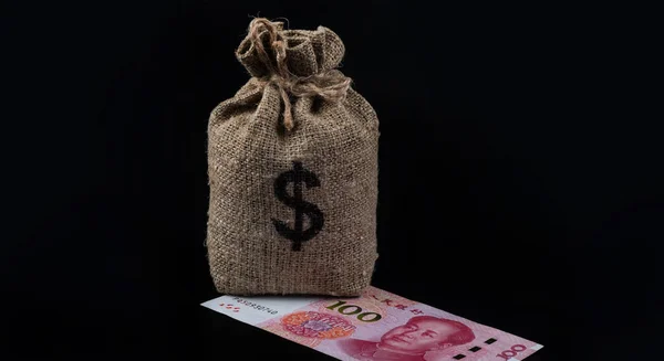 Bag American Dollar Symbol 100 Chinese Yuan Banknote — Foto de Stock