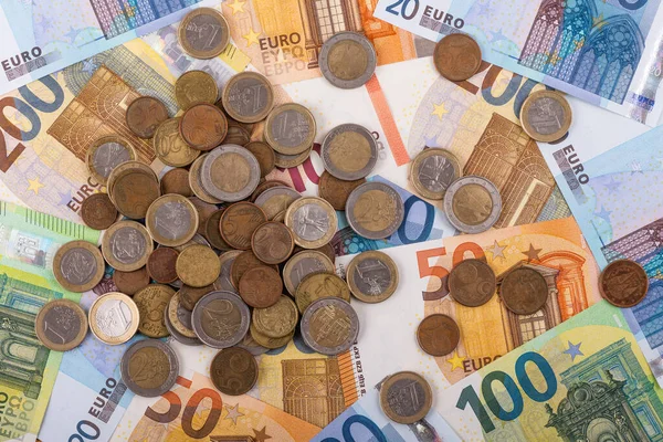 Billets Pièces Euros Différentes Valeurs Unitaires — Photo