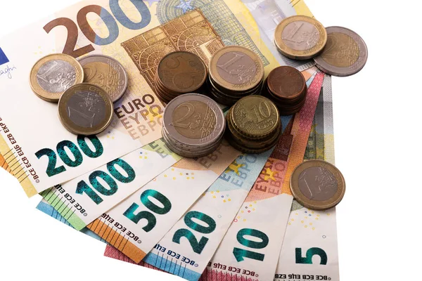 Європейські Банкноти Монети Різних Номіналів — стокове фото