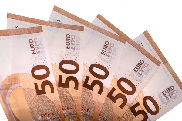 Billets Coupures Euros Sur Fond Blanc — Photo