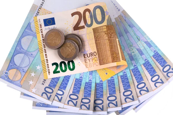 Монети Банкноти Номінаціях 200 Євро — стокове фото