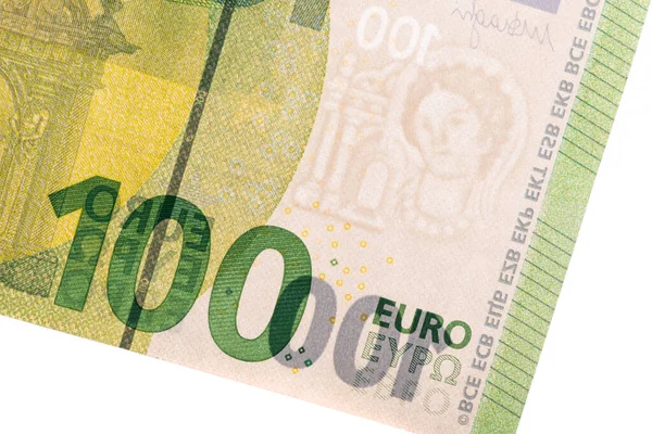 Fragment Billet Coupure 100 Euros Sur Fond Blanc — Photo