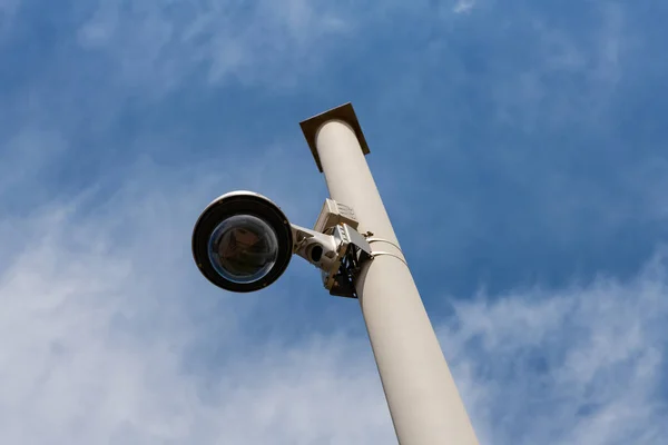 Street Surveillance Camera White Metal Pole Royalty Free Stock Images