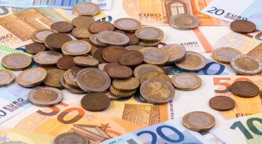 Pile of European coins of different denominations