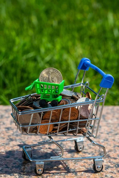 American Coins Various Denominations Miniature Shopping Cart Supermarket — 스톡 사진