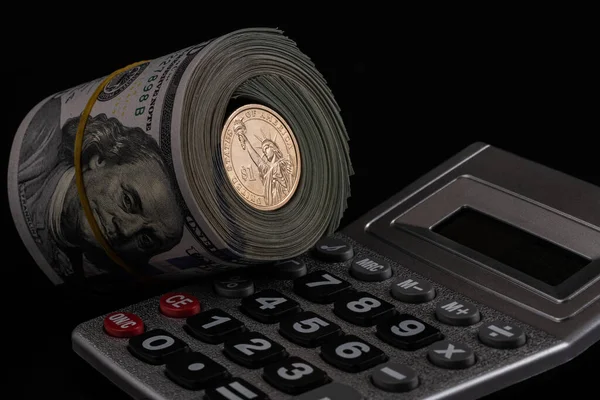 Rolled Stack 100 Dollar Bills Calculator — Stock Fotó