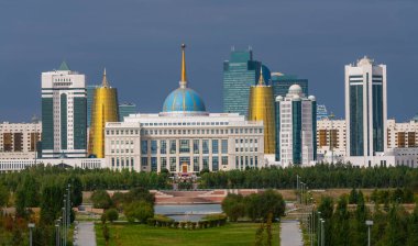 The residence of the President of Kazakhstan Ak Orda in the city of Astana on an autumn day clipart