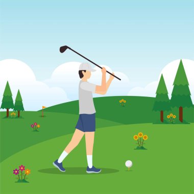 Golf aktivite vektör tasarımı çizimi oynanıyor