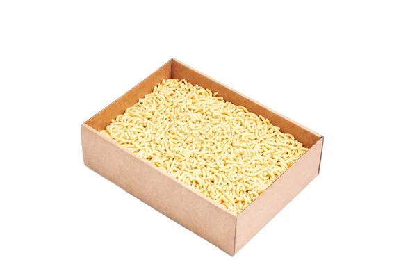 Cardboard Box Filled Fideua Pasta White Background Healthy Food Sales — Stock Photo, Image