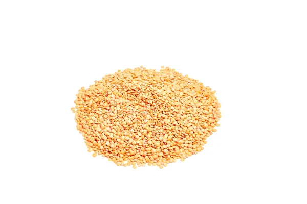 Pile Raw Orange Lentils White Background Healthy Food Concept — Stockfoto