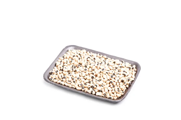 Raw Small White Beans Tray White Background Traditional Healthy Food — Stockfoto