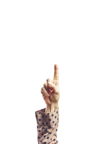 Человеческая Рука Указательным Пальцем Женская Рука Касается Указывает Изолированное Белом — стоковое фото