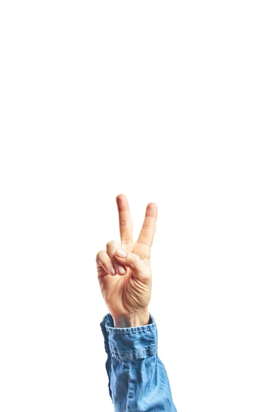 Hand Van Vrouw Met Vingers Geïsoleerde Witte Achtergrond Tellen Nummer — Stockfoto