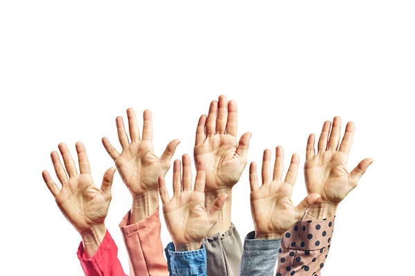 Close Wijfjes Handen Bereiken Klaar Helpen Ontvangen Gevoel Geïsoleerd Witte — Stockfoto