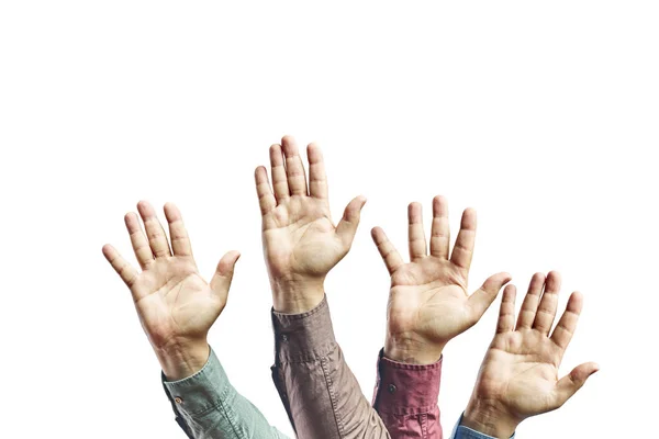 Close Males Hands Reach Ready Help Receive Gesture Isolated White — Stock Photo, Image