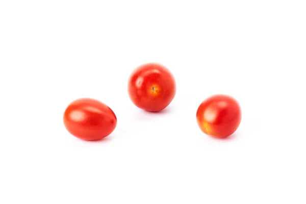Drei Reife Rote Kirschtomaten Auf Weißem Hintergrund Gesunde Ernährung — Stockfoto
