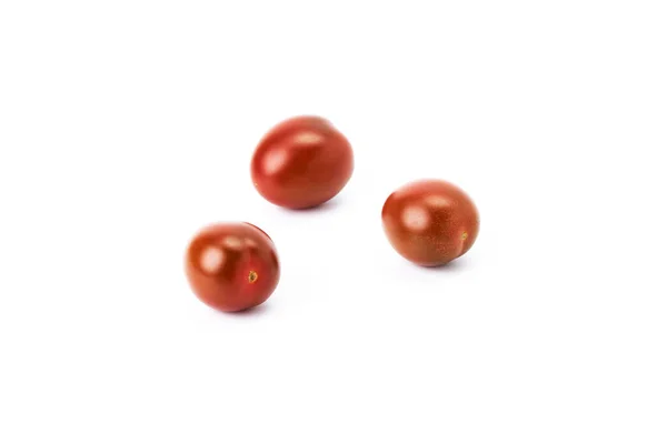 Drei Rote Kirschtomaten Auf Weißem Hintergrund Gesunde Ernährung — Stockfoto
