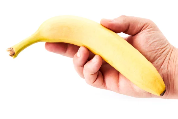 熟したバナナを持った男の手 健康食品 — ストック写真