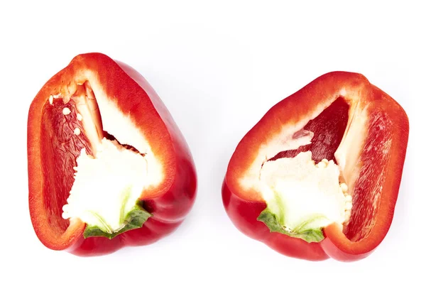 Délicieux Poivron Rouge Coupé Deux Légumes Savoureux Aliments Sains Biologiques — Photo
