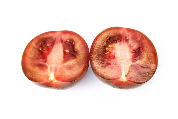 Köstliche Rote Tomaten Halbiert Leckere Früchte Gesunde Und Biologische Lebensmittel — Stockfoto