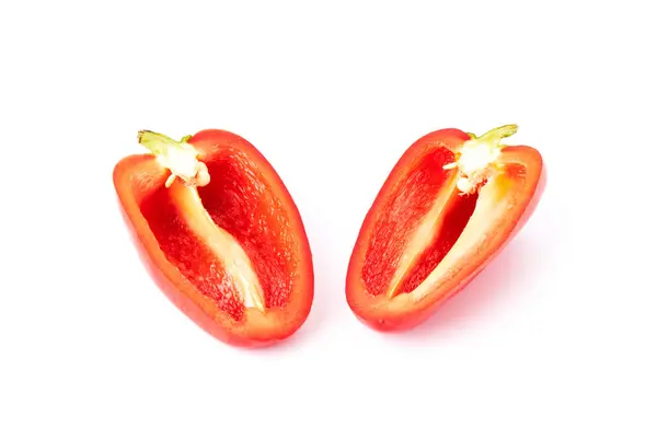 Delizioso Mini Peperone Rosso Tagliato Metà Verdure Saporite Alimenti Sani — Foto Stock