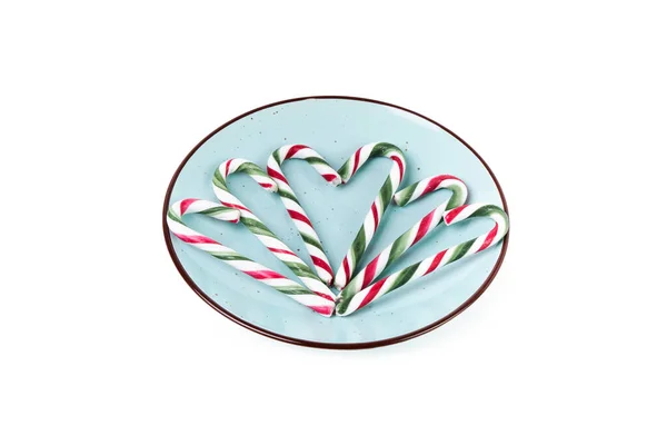Christmas Candy Canes Green Plate Making Shapes Christmas New Year — Zdjęcie stockowe