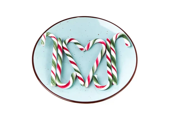 Christmas Candy Canes Green Plate Making Shapes Christmas New Year — Photo
