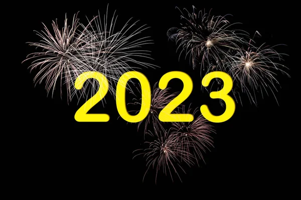 Year 2023 on a background of fireworks. New year concept. Party