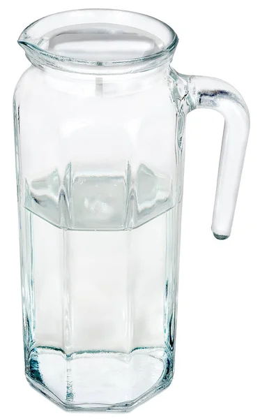 Genomskinlig Karaff Glas Med Handtag Fylld Med Vatten Närbild Isolerad — Stockfoto