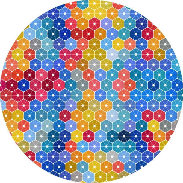 Colorful Honeycomb Tech Network Tiles Mosaic Circle Background — Stockvektor