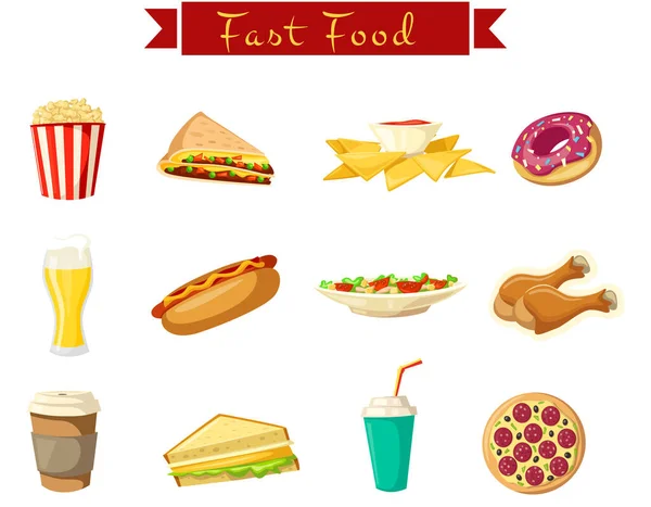 Çeşitli Fast Food Simgeleri Vektör Resimleri — Stok Vektör