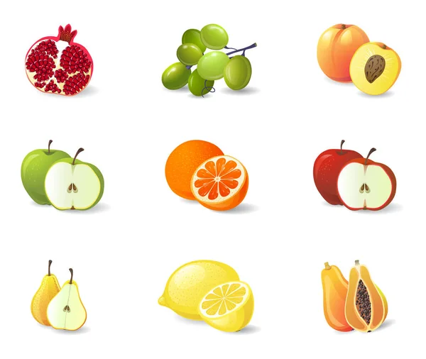 Różne Ikony Owoców Wektor Ilustracja — Wektor stockowy