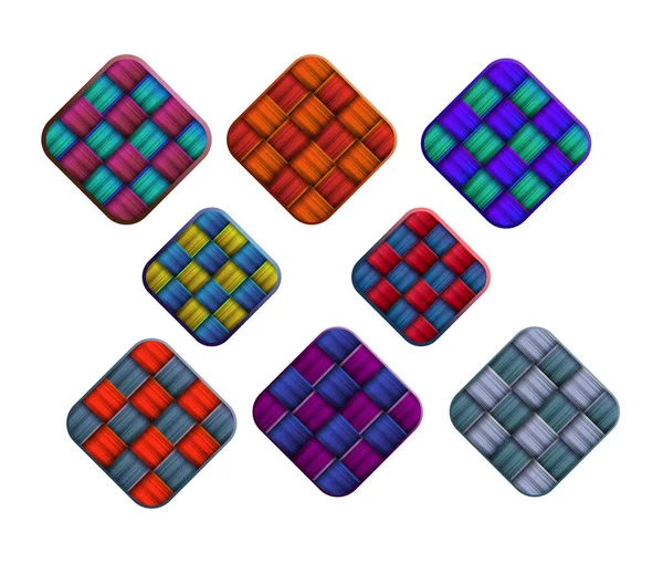 Colorful Woven Rounded Square Shapes Set —  Vetores de Stock