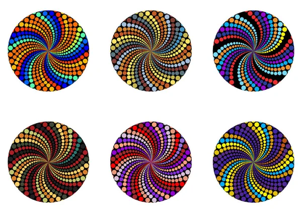 Coloridos Círculos Espirales Arco Iris Punteados — Vector de stock