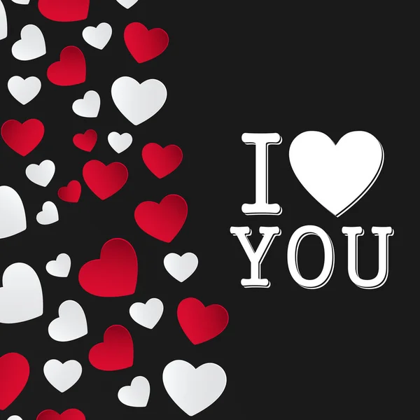 Valentine Greeting Typography Love You Red White Hearts —  Vetores de Stock