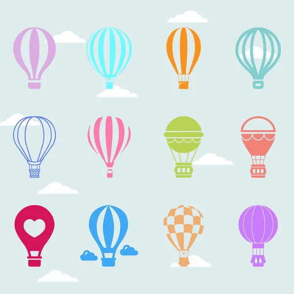Bunte Heißluftballons Icon Set — Stockvektor
