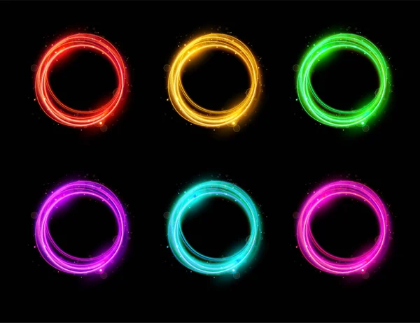 Abstract Glowing Illuminated Circle Light Frame Set — Stock Vector