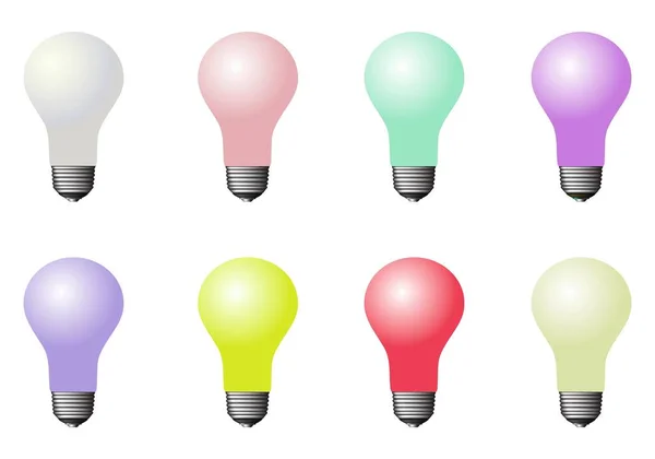 Colorful Realistic Led Bulbs Set Eight Bulbs — Stock Vector