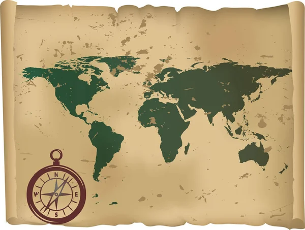 Vintage World Map Rustic Compass — Stock Vector