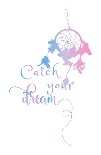 Catch Your Dream Dreamcatcher Blau Rosa Farbverlauf — Stockvektor