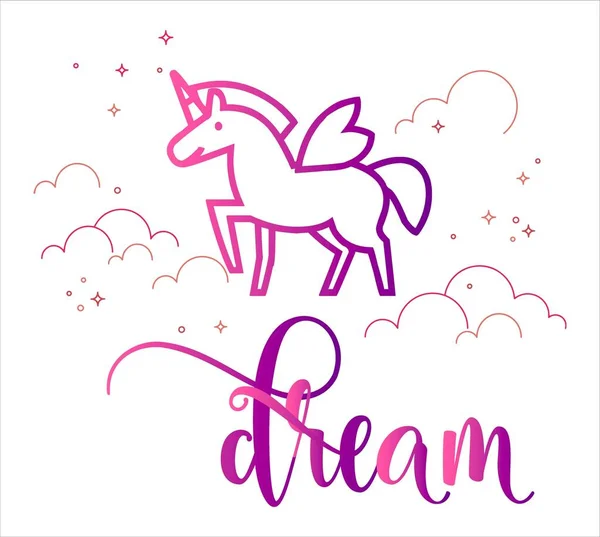Unicorn Wish Your Dream Clouds Stars - Stok Vektor
