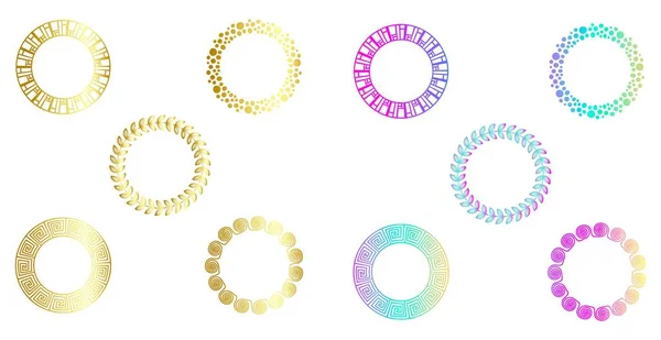 Geometric Circle Elements Icons Gold Rainbow Color — Vector de stock