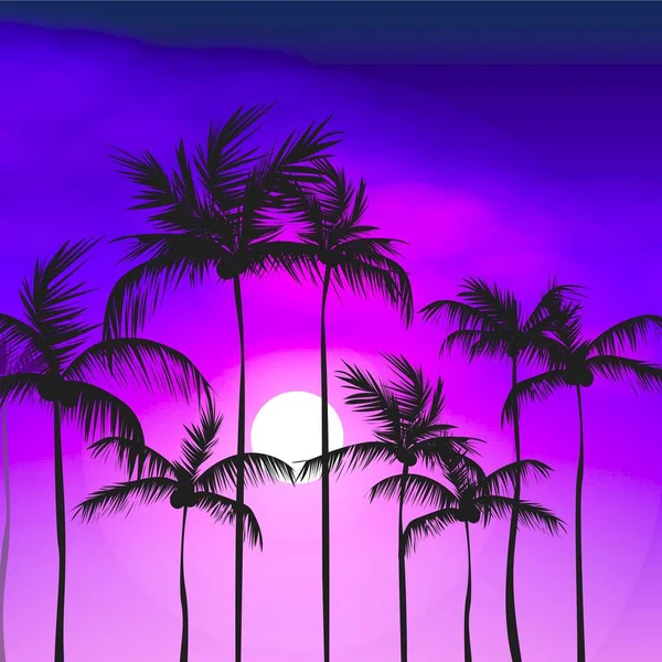 Tropischer Abendstrand Mit Mond Kokospalme — Stockvektor